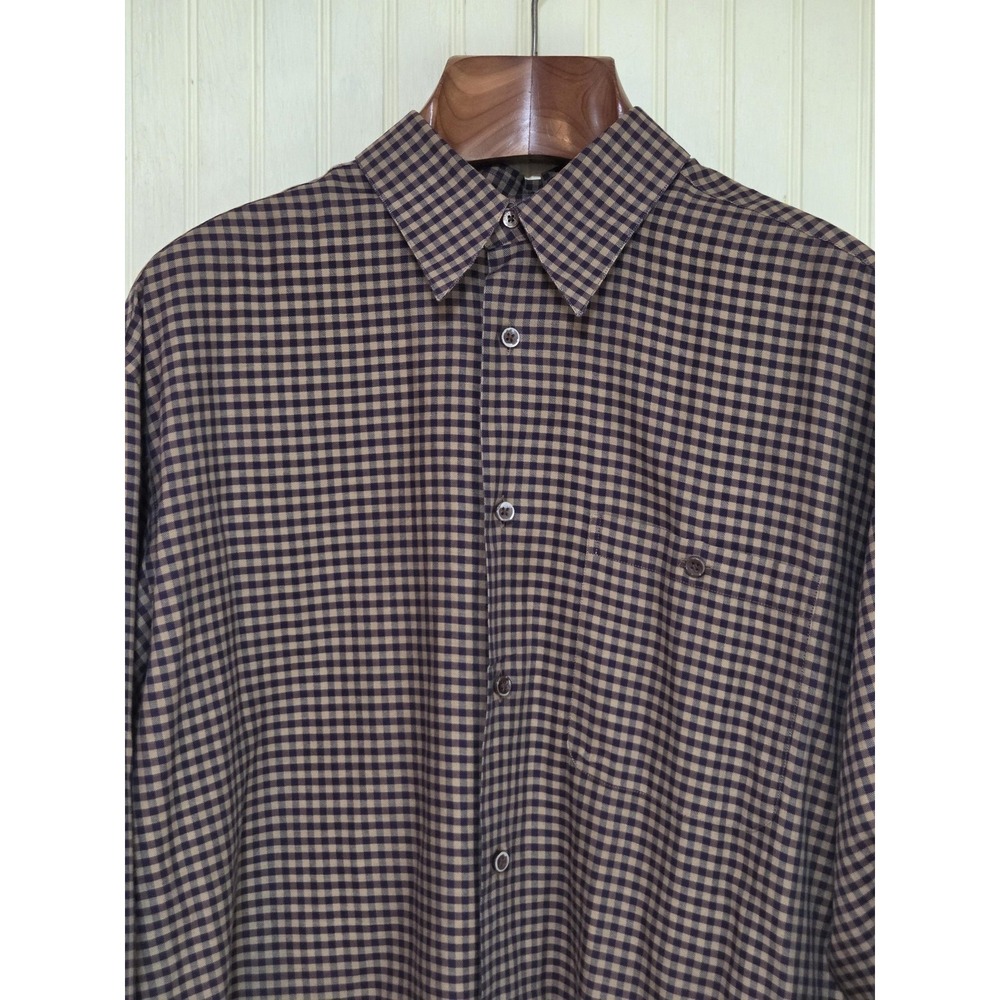 Marcus Shirt Mens Large Blue Gingham 100% Cotton Made In Italy Long Sleeve